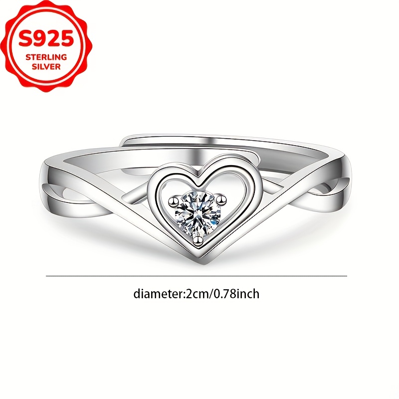 925 Sterling Silver Heart Shaped Ring with Adjustable Closure